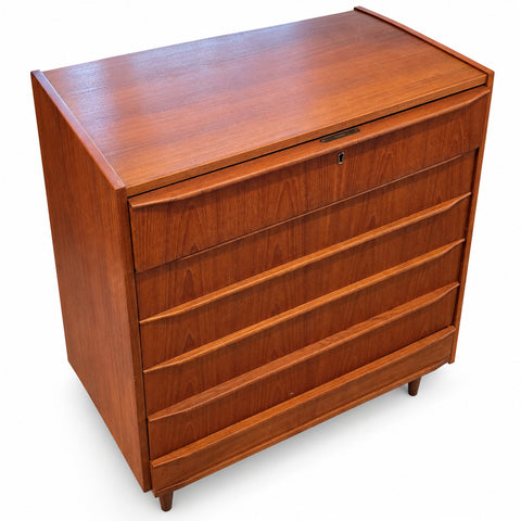 Vintage Danish Teak Tallboy Dresser — white background with soft shadow
