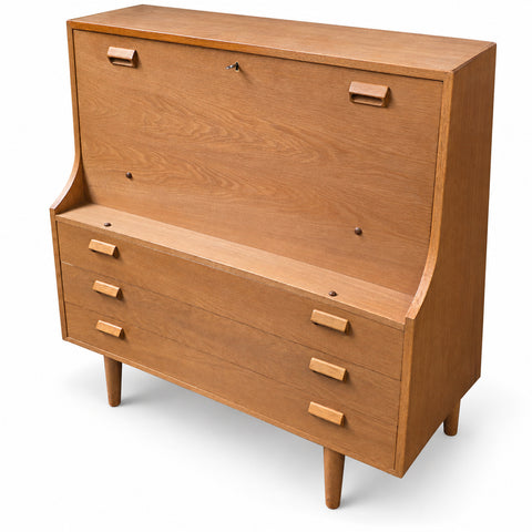 Vintage Danish Oak Secretary Desk by Børge Mogensen — white background with soft shadow