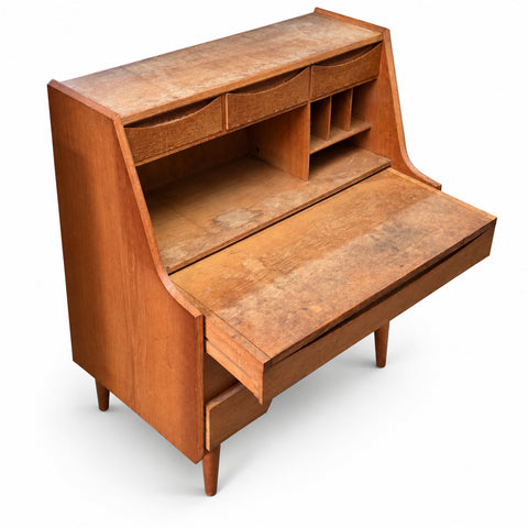 Vintage Danish Oak Bureau — white background with soft shadow