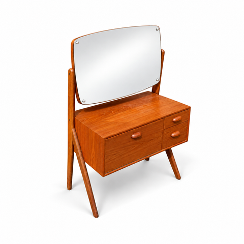 Vintage Danish Vanity by Ølholm Møbelfabrik — full view on white with soft shadow