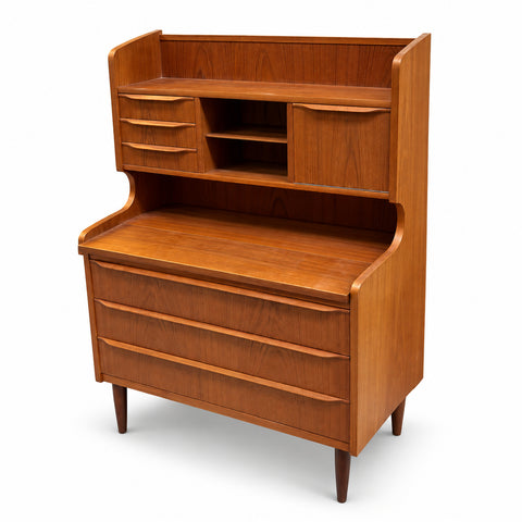 Vintage Danish Teak Secretary Desk — white background with soft shadow