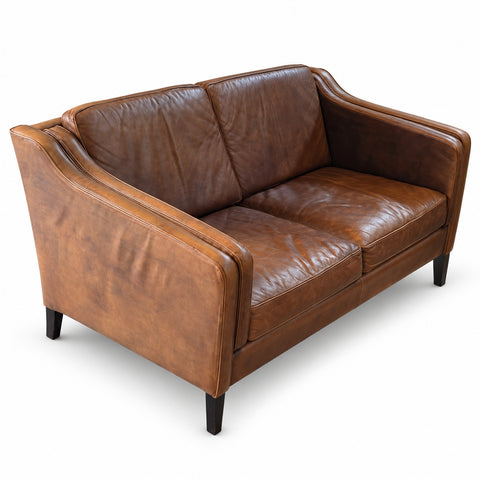 Vintage Leather Loveseat — white background with soft shadow