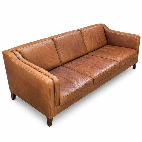 Vintage Leather 3-Seater Sofa — white background with soft shadow