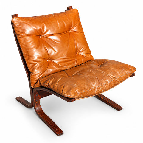 Vintage Leather Lounge Chair by Ingmar Relling — white background with soft shadow