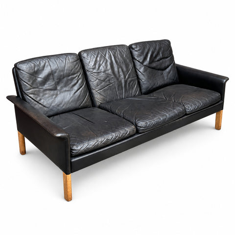 Vintage Leather Sofa by Hans Olsen — white background with soft shadow