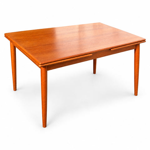 Vintage Danish Teak Draw Leaf Dining Table — white background with soft shadow