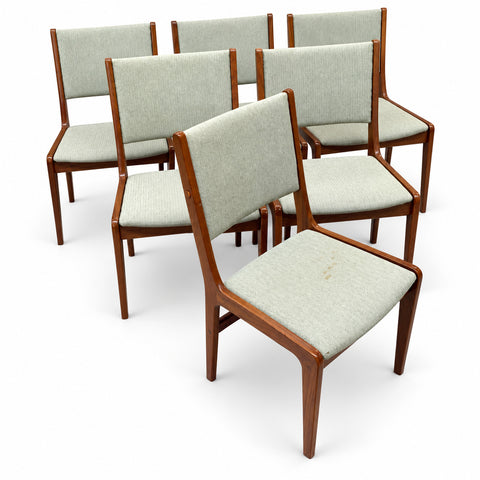 Set of 6 Vintage Teak Danish Dining Chairs — white background with soft shadow