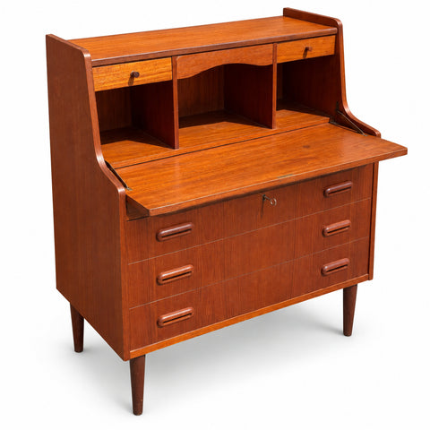 Vintage Danish Teak Secretary Desk — white background with soft shadow