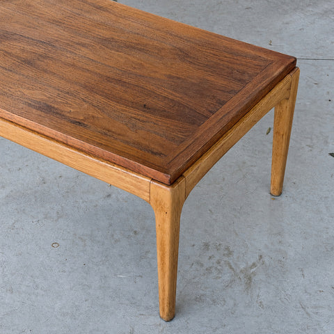 Walnut and elm coffee table by Lane — right corner and leg detail