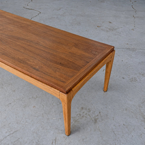 Walnut and elm coffee table by Lane — walnut surface and elm frame detail