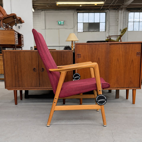 Alf Svensson Burgundy High-Back Chair — view 4