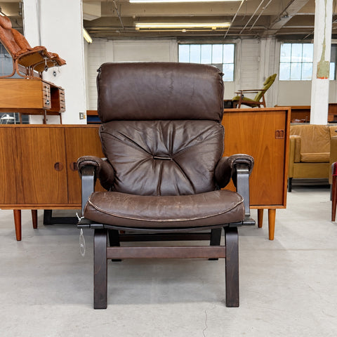 Dark Leather Reclining Chair — view 3
