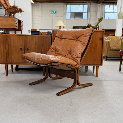 Tan Low-Back Siesta Chair — full three-quarter view