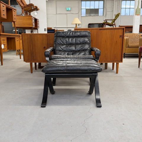 Black Leather Chair and Ottoman — view 3