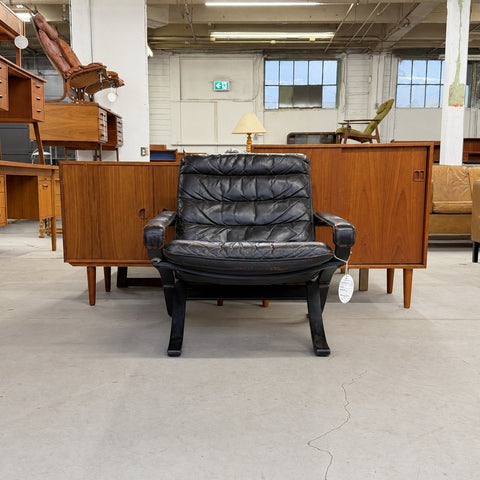 Black Leather Chair and Ottoman — view 4