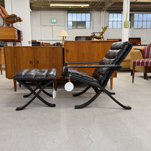 Black Leather Chair and Ottoman — view 6