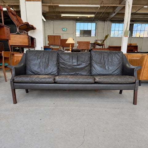 Black Leather Three-Seater Sofa — view 3