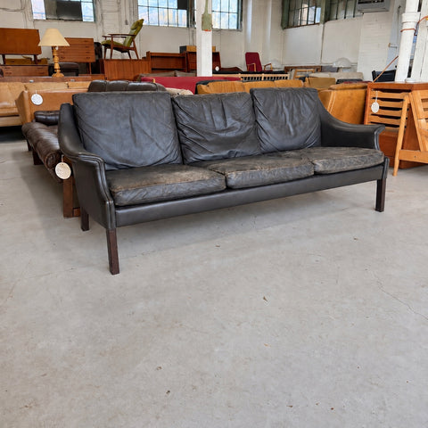 Black Leather Three-Seater Sofa — full three-quarter view