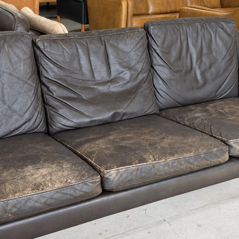 Black Leather Three-Seater Sofa — view 4