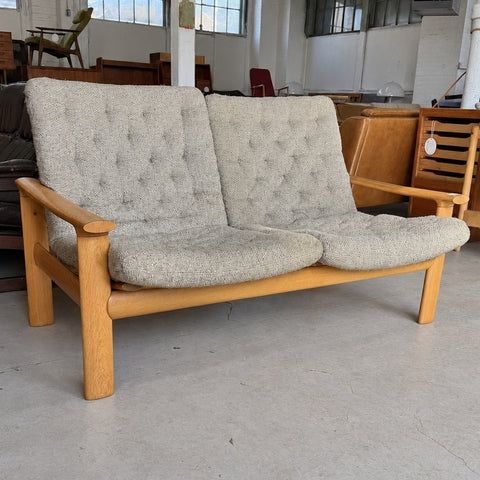 Oak Two-Seater with Tufted Cushions — full three-quarter view