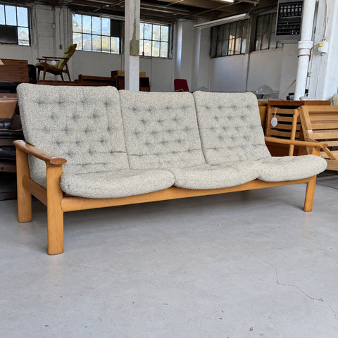 Oak Three-Seater with Tufted Cushions — full three-quarter view