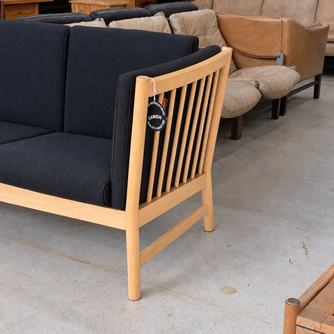 Black Upholstered Oak Sofa — view 7