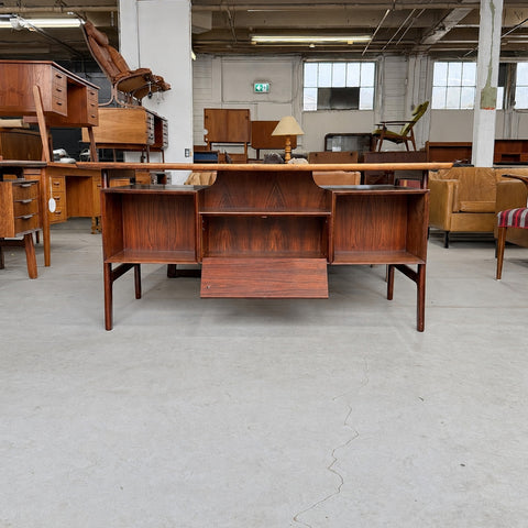 Omann Jun rosewood executive desk — rear storage open
