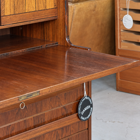 Sigfred Omann rosewood bureau — writing surface and lock detail