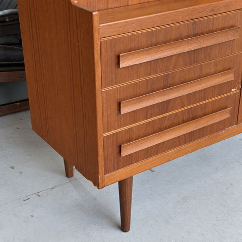 Sigfred Omann teak bureau — drawer and veneer detail
