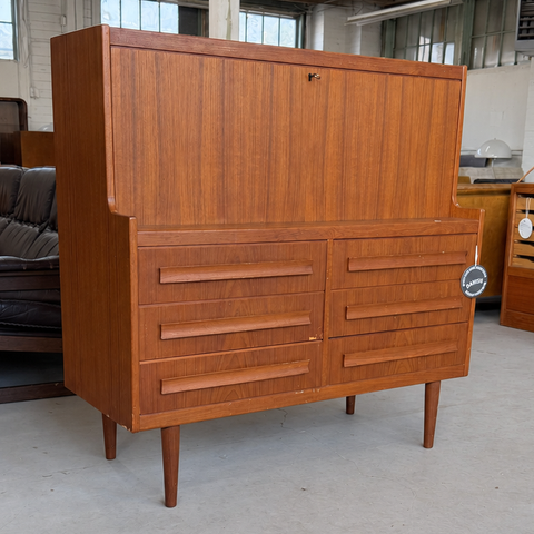 Sigfred Omann teak bureau — angled full view
