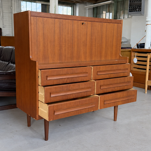 Sigfred Omann teak bureau — drawers open