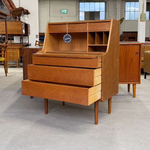 Vintage Danish Oak Bureau — Drawers open
