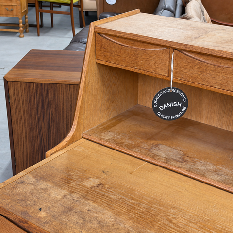 Vintage Danish Oak Bureau — Writing surface condition detail