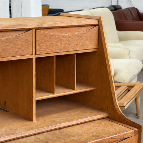 Vintage Danish Oak Bureau — Interior shelving detail